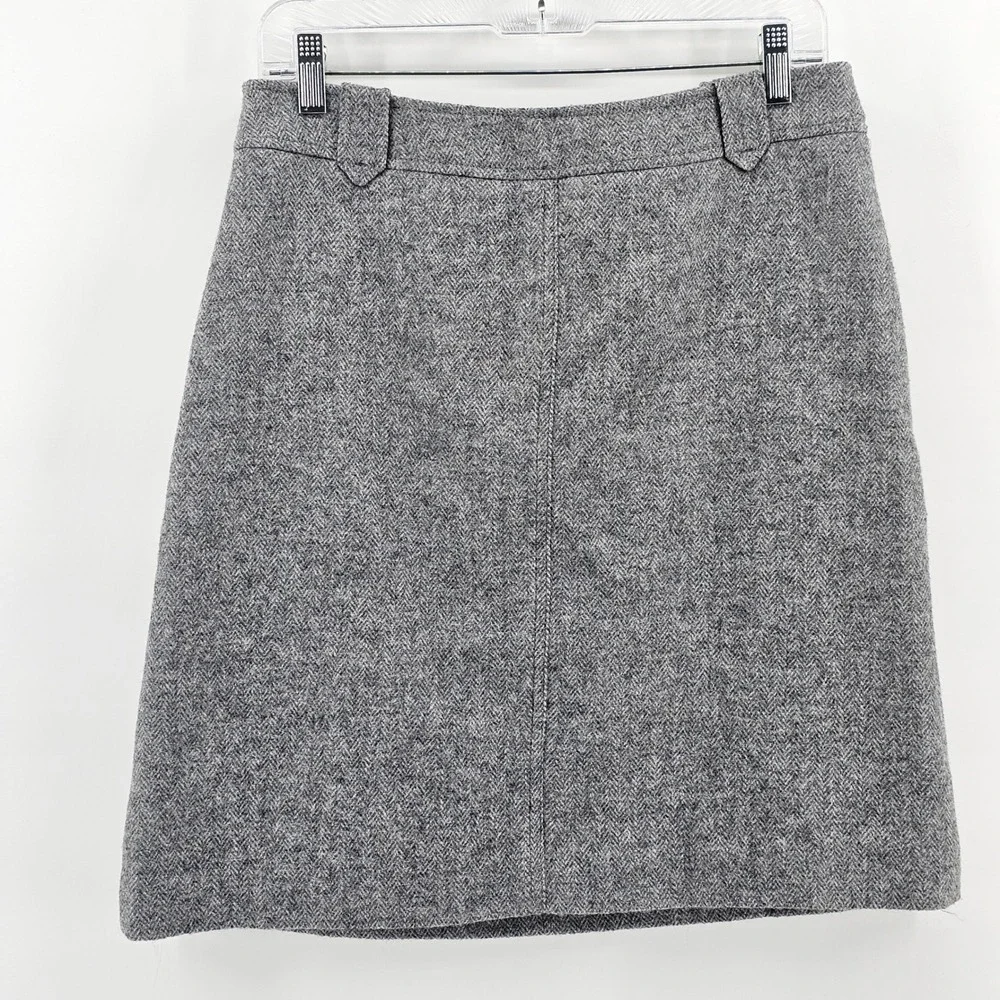 Talbots A-Line Skirt Women 8 Grey Herringbone Wool Blend Lined Career